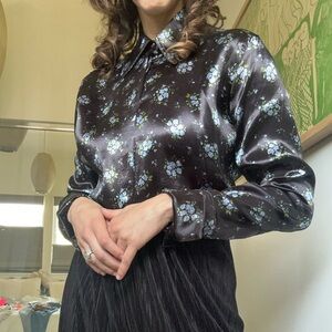 Acne studios dark floral print button-up blouse